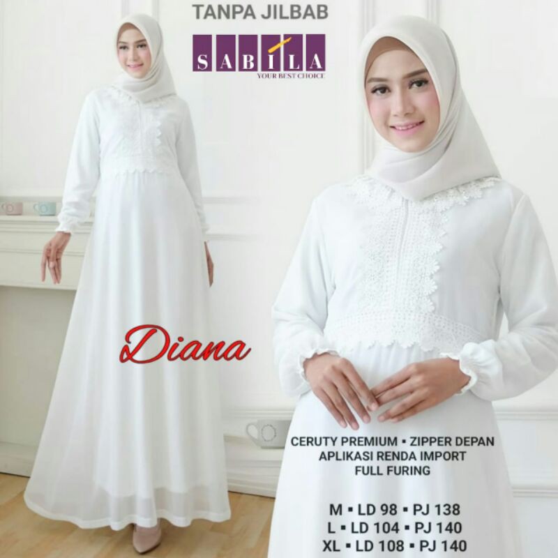 Diana gamis putih ceruti mix renda full furing