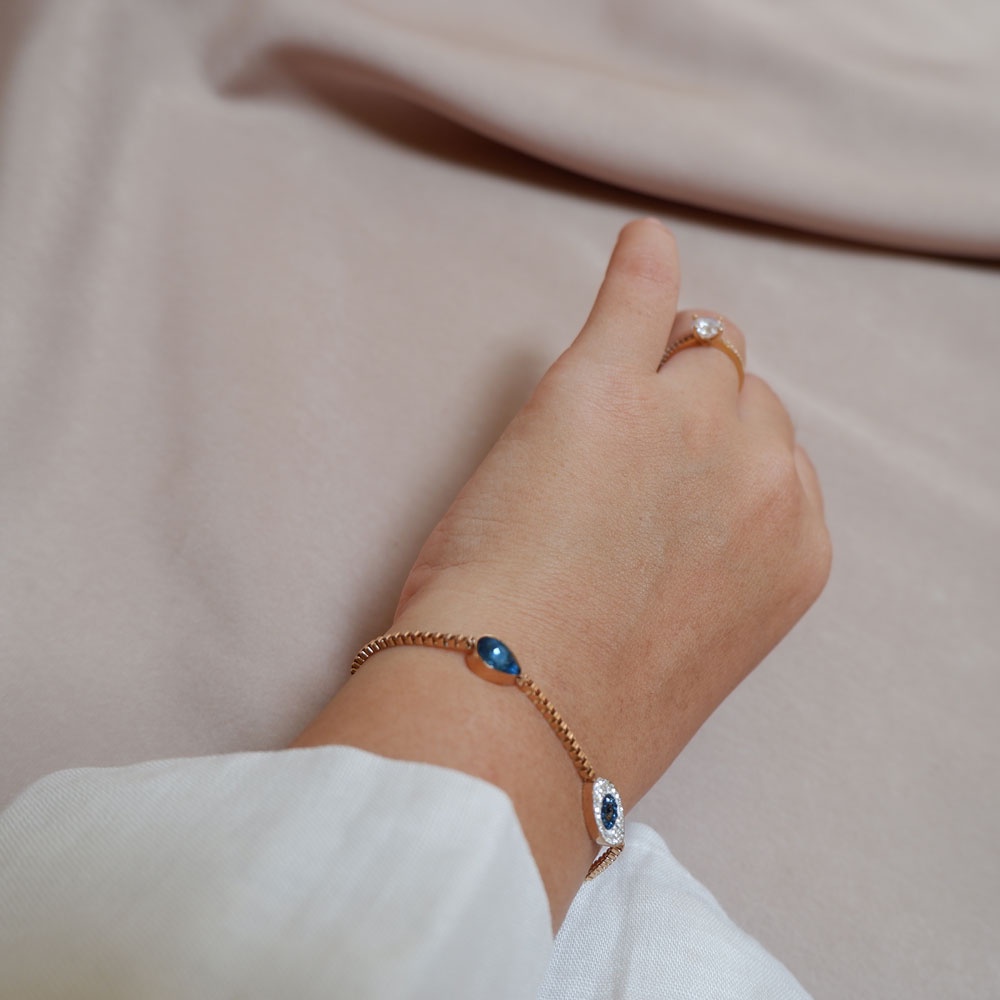 Gelang Tangan Stainless Wanita Bracelet Blue Diamond