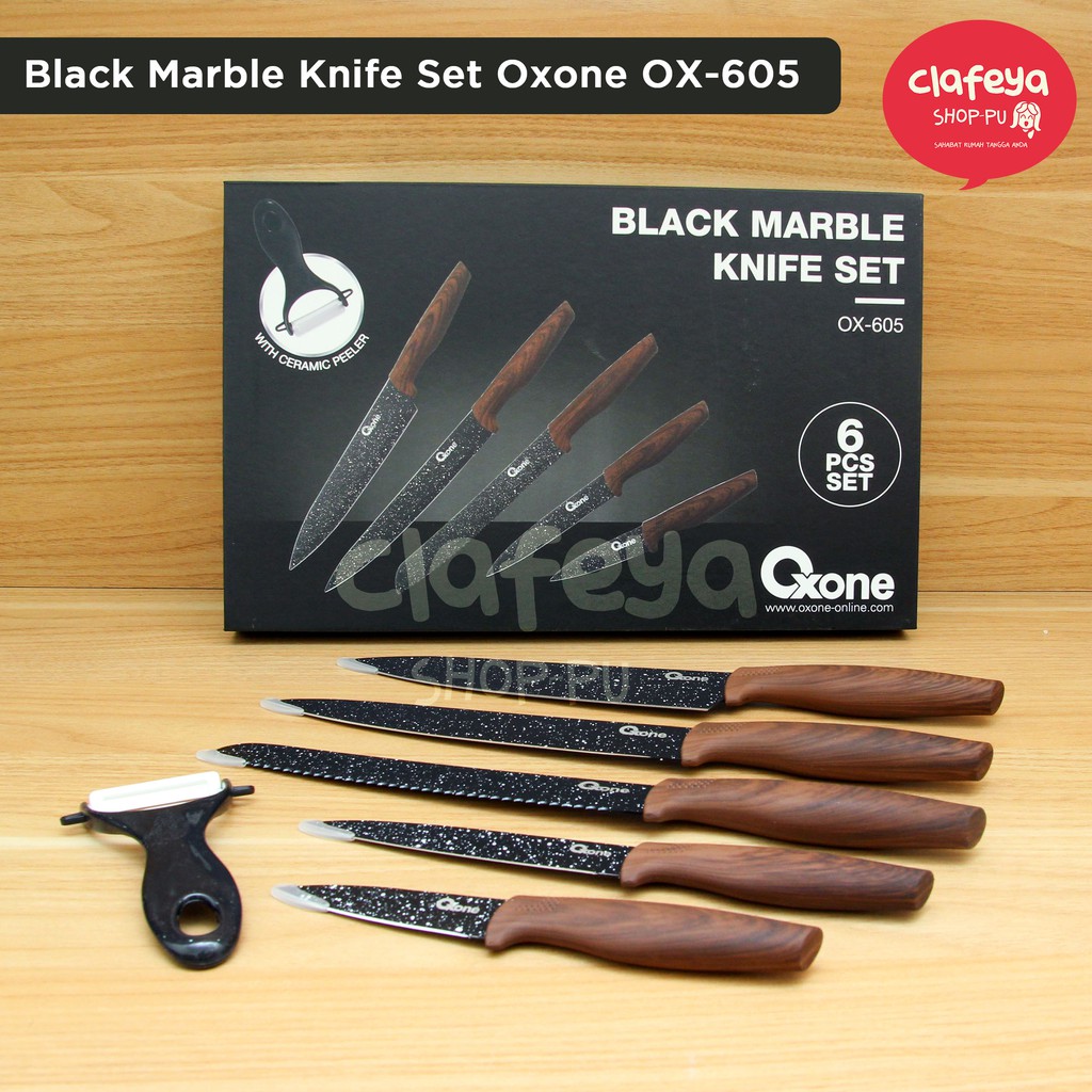 Pisau Set OXONE Black Marble OX 605 - 6pcs set - Black Marble Knife Set