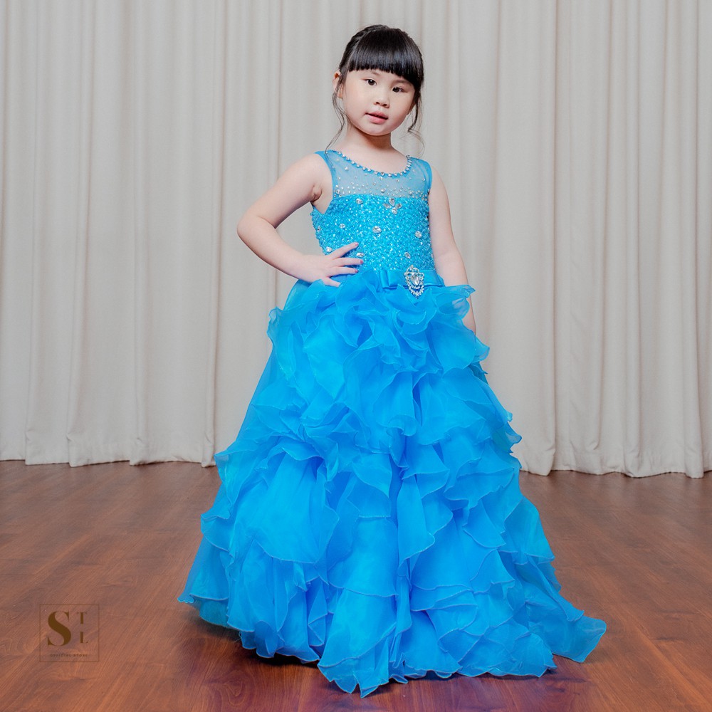 Andrea Dress Premium Anak Aplikasi Payet Kristal Impor Elegan (MWH2)