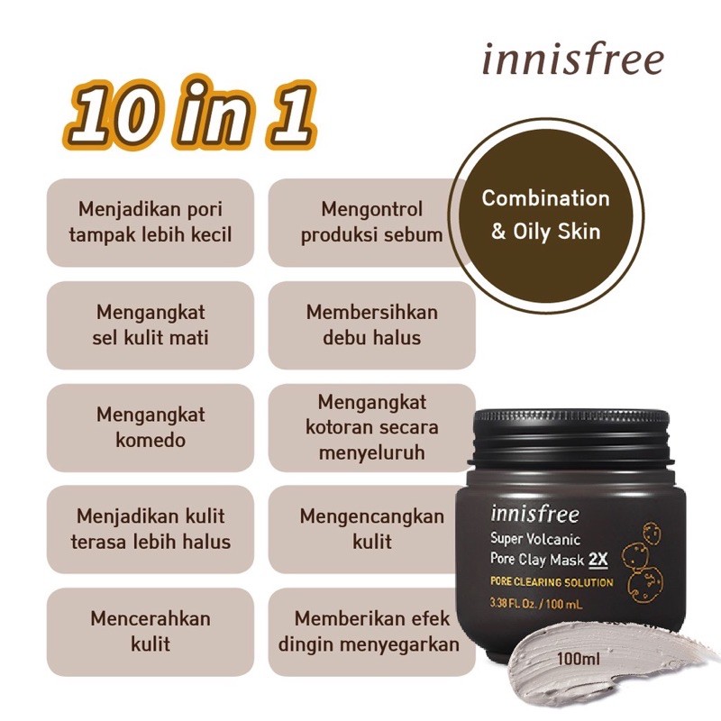 Innisfree Super Volcanic Pore Clay Mask 2X sachet 3ml / share in jar 20ml