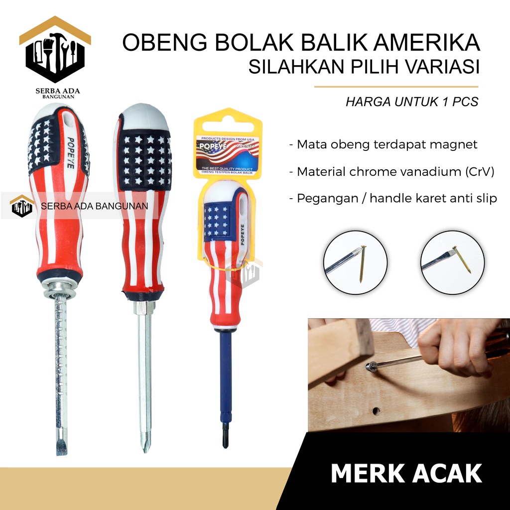 OBENG 2 IN 1 JUMBO BODY BESAR (MOTIF USA AMERICA) 4INCH / MATA PLUS &amp; MINUS - + TERMURAH HIGH QUALIT