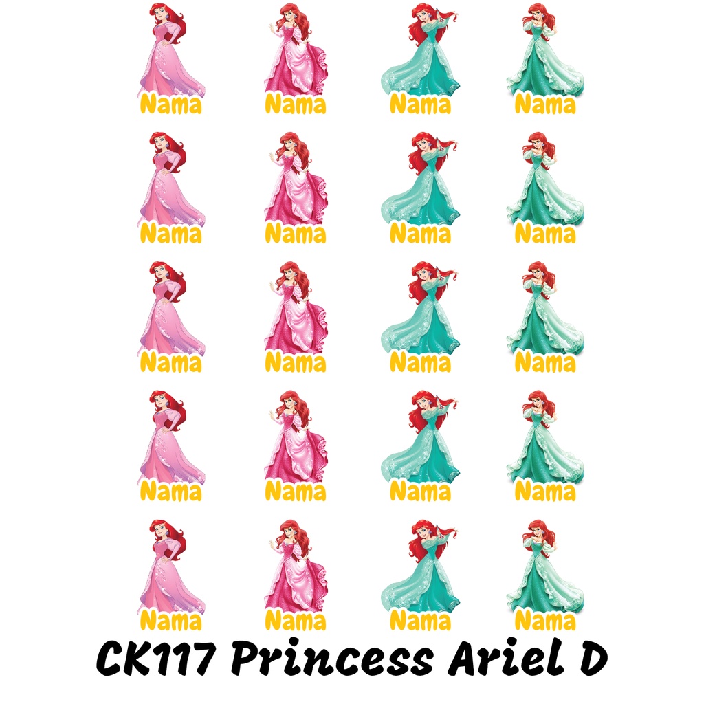 

Sticker Nama Cutting Label Waterproof Tahan Air Princess Ariel D CK117