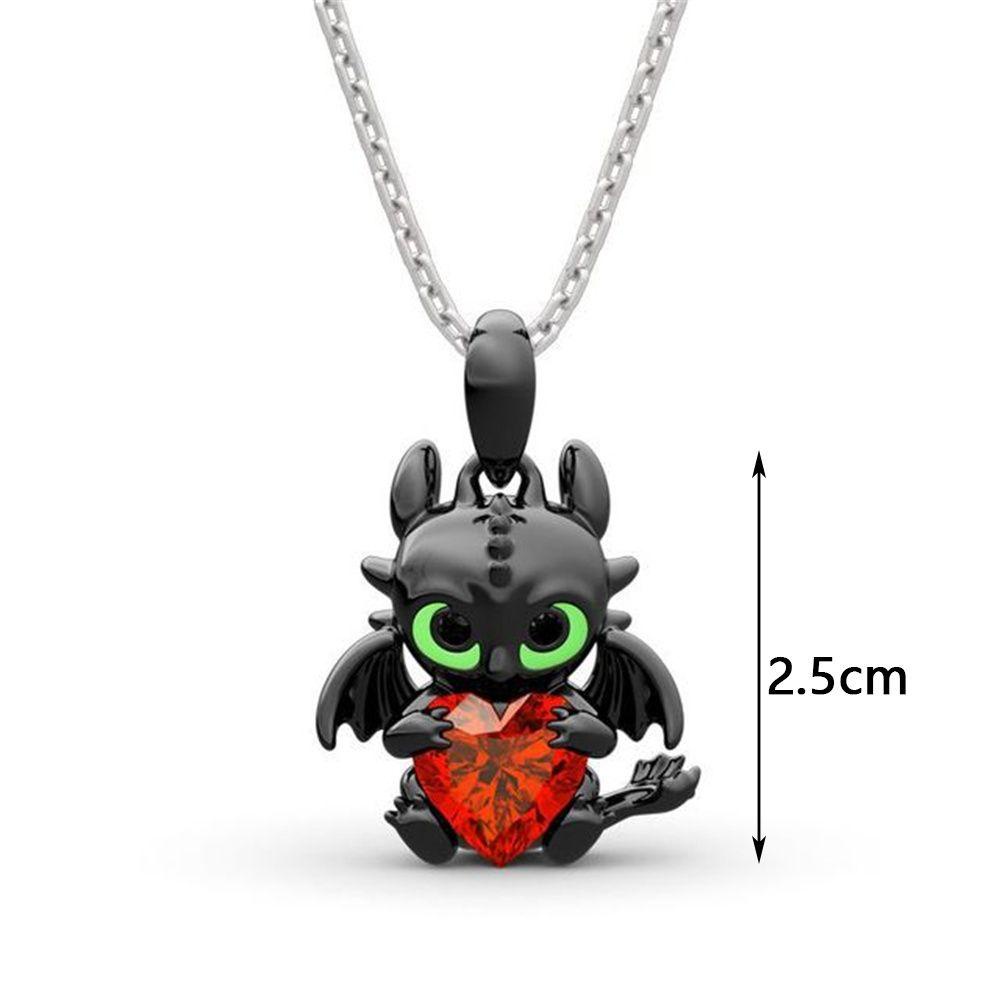 Lily Heart Permata Liontin Kalung Hip Hop Naga Toothless Kristal Hadiah Pendant