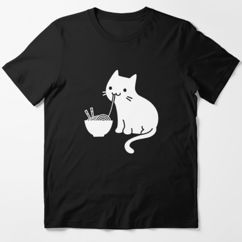 Tshirt Cute Cat Eating Ramen Premium Unisex