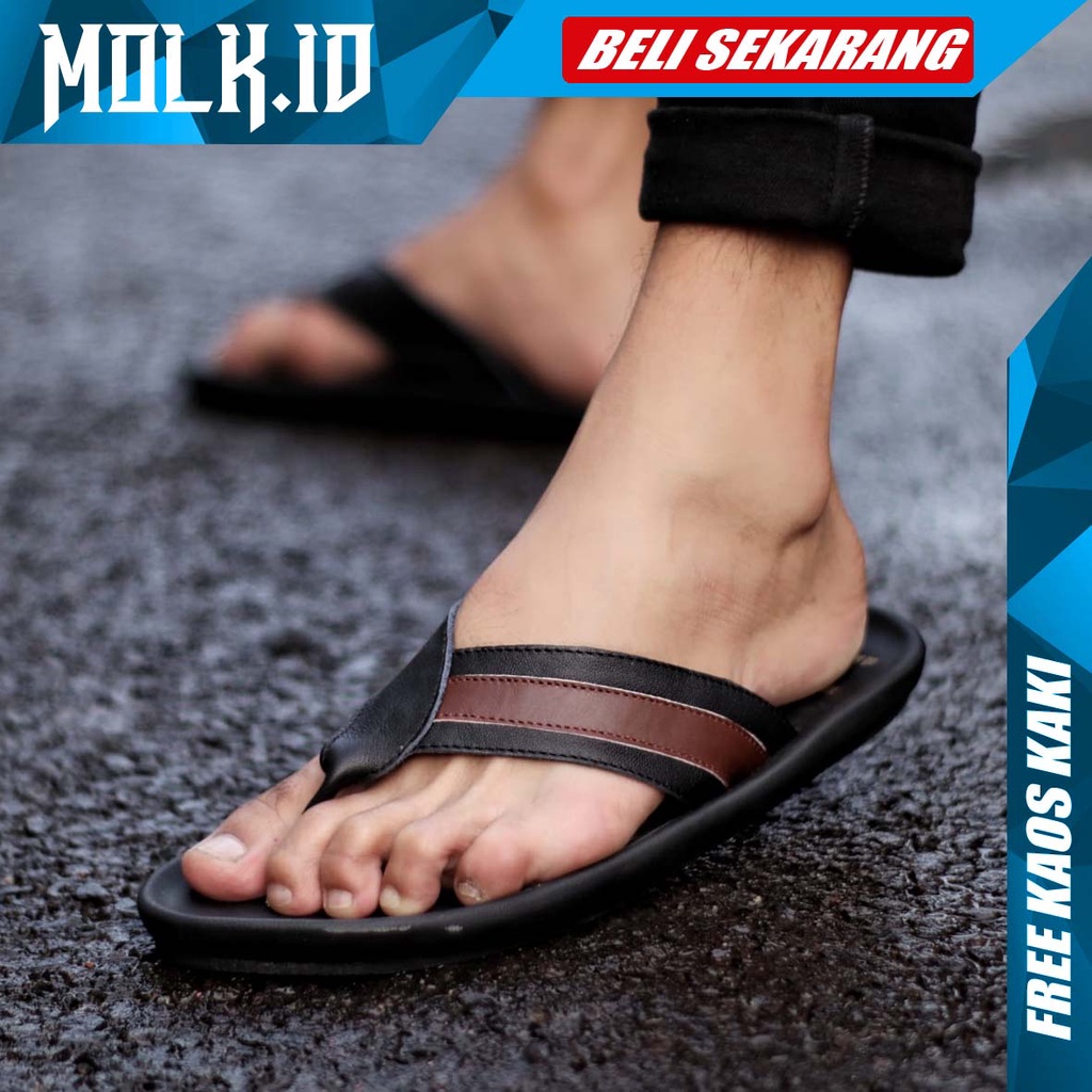 MOLK|Sandal Casual Kulit Asli Jepit Pria Terbaru Hangout Ngemall Anti Slip Original Brand Distro Mur