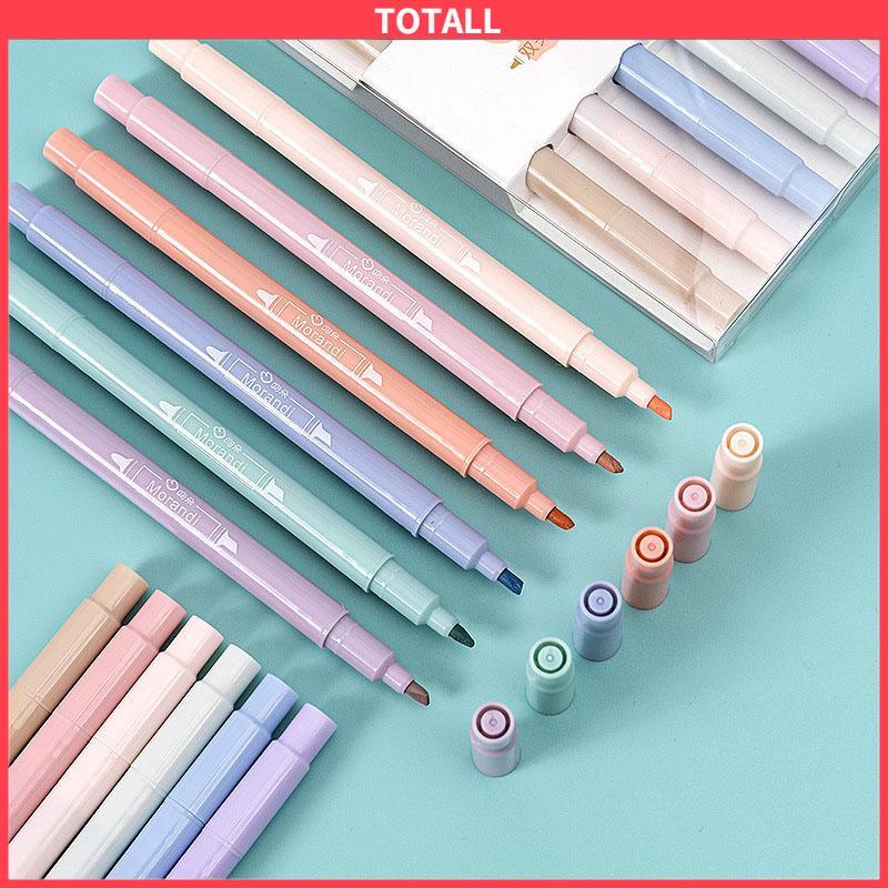 COD 6PCS Spidol Highlighter Dua Sisi Ujung Lembut-Totall