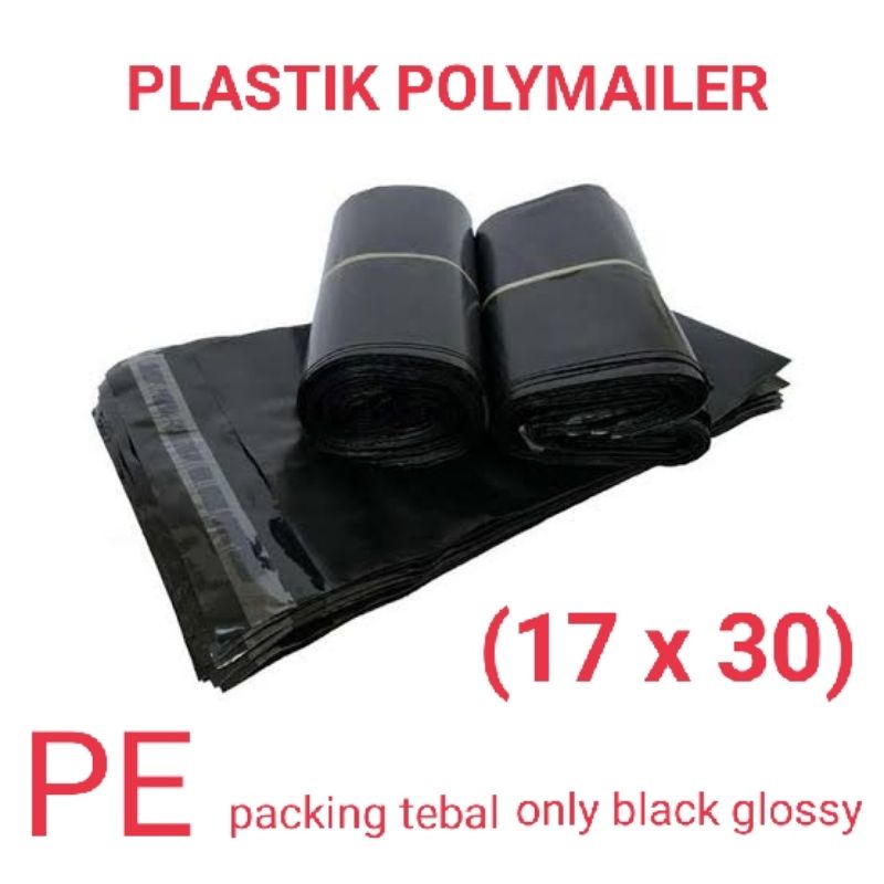 POLYMAILER PE  -+100PC ALL BLACK GLOSSY ALL SIZE (HARGA GROSIR)