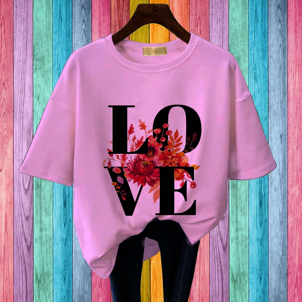 CALVIERO SHO - BAJU KAOS WANITA DEWASA PRINT LOVE FLOWERS CASUAL