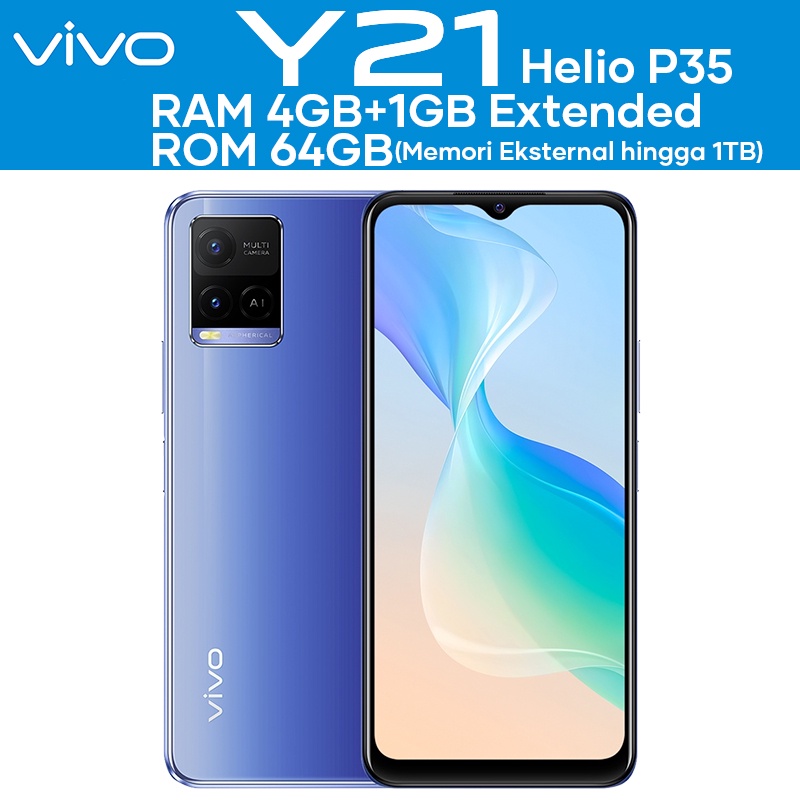 VIVO Y21 Vivo Y21A RAM 4GB+1GB ExtenDed ROM 64GB GARANSI RESMI Handphone vivo hp vivo y20 terbaru COD-🔥Y21 Blue 4/64