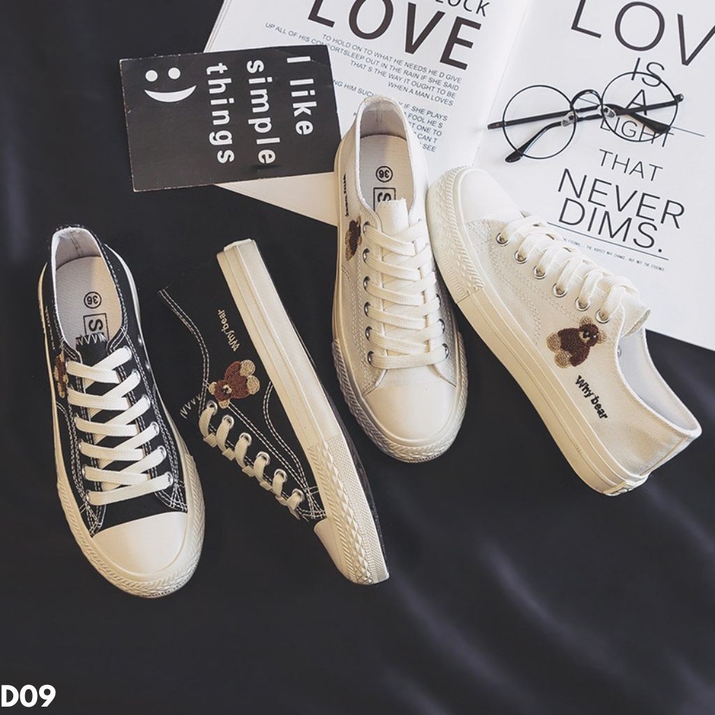 SEPATU SNEAKERS TALI MOTIF BERUANG CANTIK IMPORT BATAM OOTD ZAMAN NOW D09