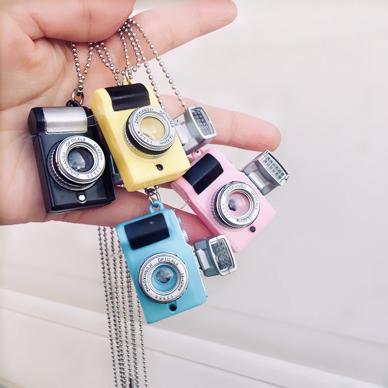 Punk Flash Camera Music Pendant Luminous Necklace Retro Small Camera Necklace