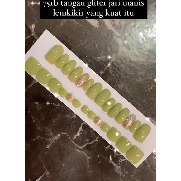kuku palsu tangan polos gliter jari manis tahan lama