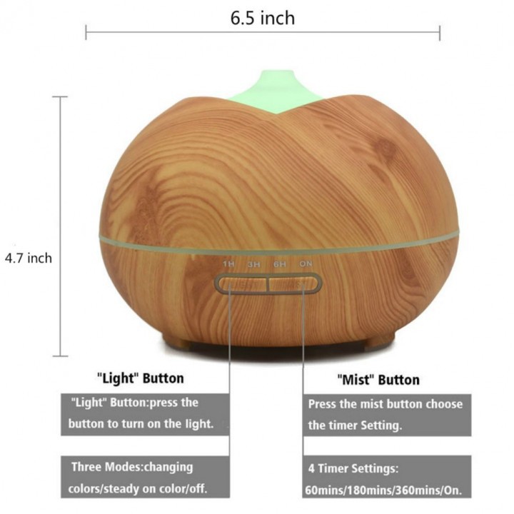 AKN88 - H15 - Wooden Essential Oil Aroma Humidifier 7 Color LED Light- 400ml