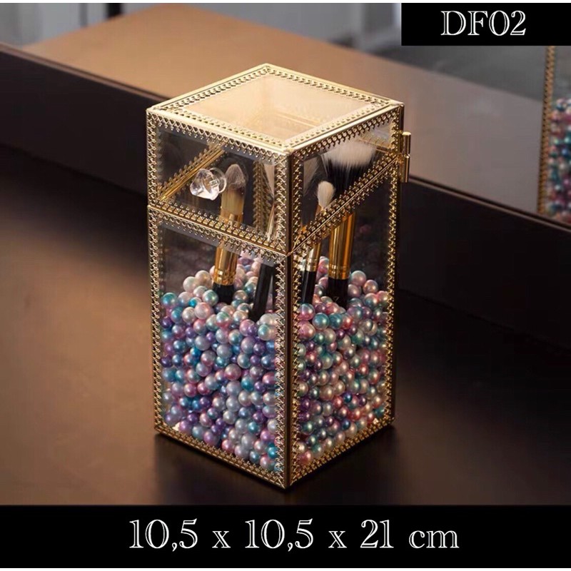 Brush Holder / Makeup Organizer / Brush Box Gold / Tempat Brush / Rak Kosmetik Kaca / Rak Brush / Ra
