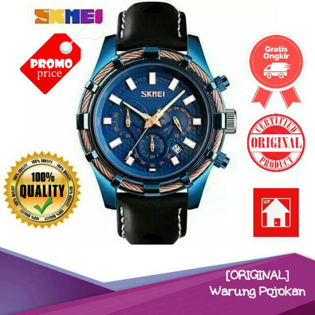 Jam Tangan Pria SKMEI 9189CL Original Analog Casual Leather Strap