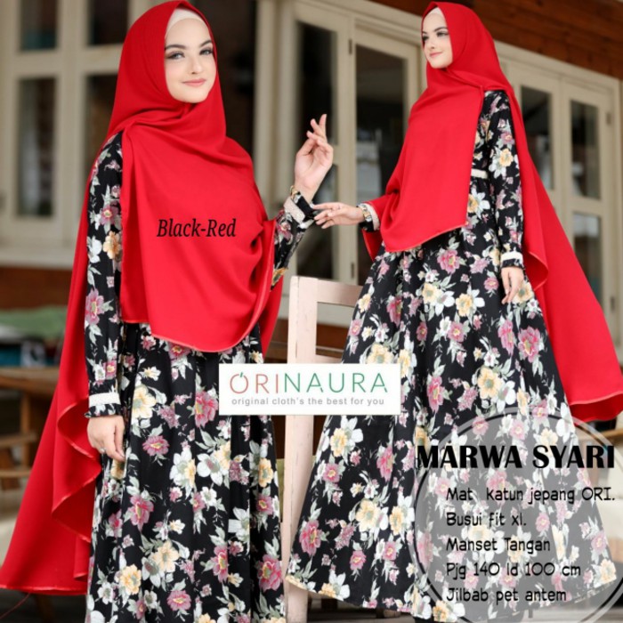 Original  Gamis Marwa Syari Original Naura Set Khimar
