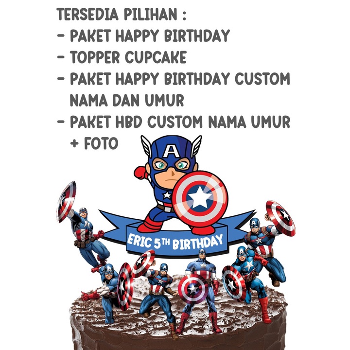 [ BISA COD ] CAKE TOPPER / TOPPER CAPTAIN AMERICA / TOPPER
