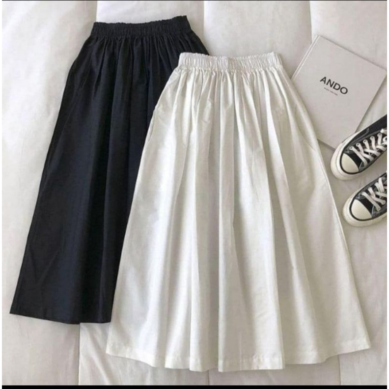 PROMO!![BISA COD] Jacklyn Skirt/ Rok Wanita/ Rok Polos Linen/Rok Panjang Wanita/Bawahan Wanita/Fashion Cewek/Pinggang Karet/Rok Cewek/Best Seller/Rok Panjang-1