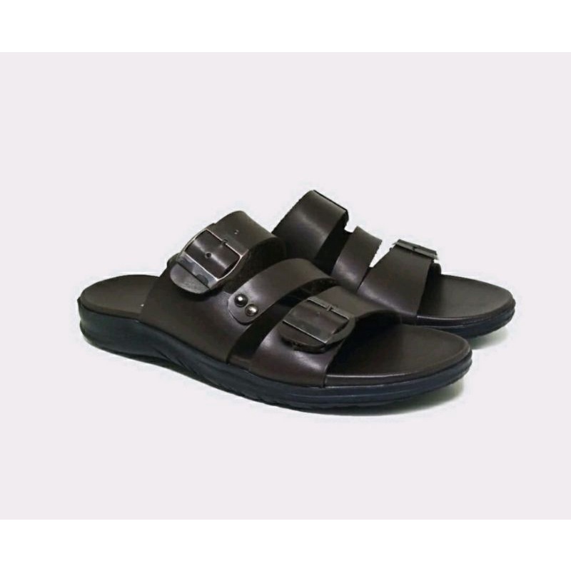 Sandal EL- Barac Kulit Tebal Pria R7.Black Ukuran 38-44 Sendal Cowok Pesta Klasik Brown, 42