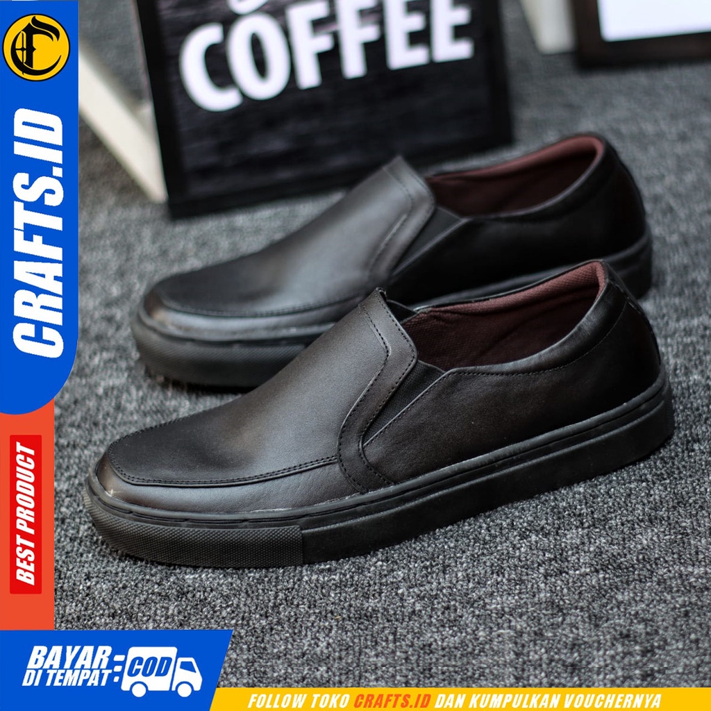 Crafts Yamca - Sepatu Kulit Slip On Casual Kerja Pria