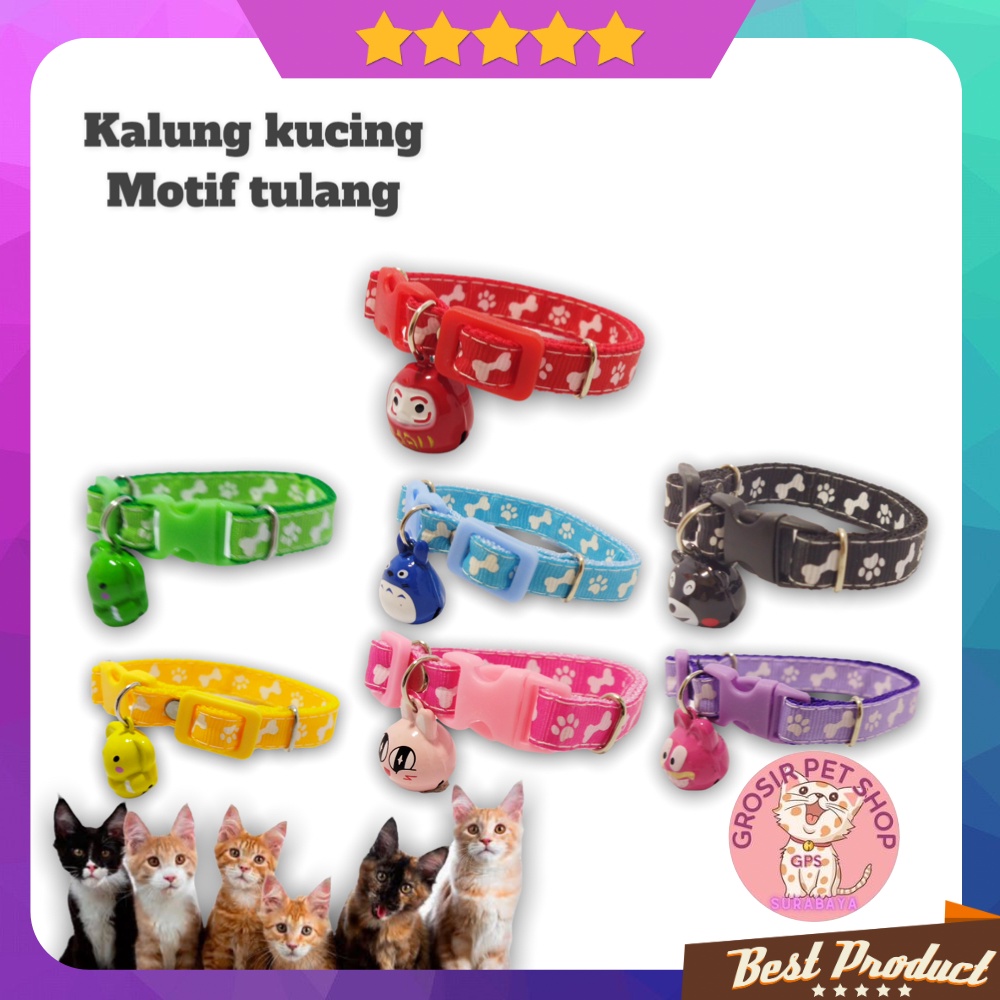 Cat collar kalung kucing anjing lonceng karakter motif tulang premium aksesoris hewan peliharaan