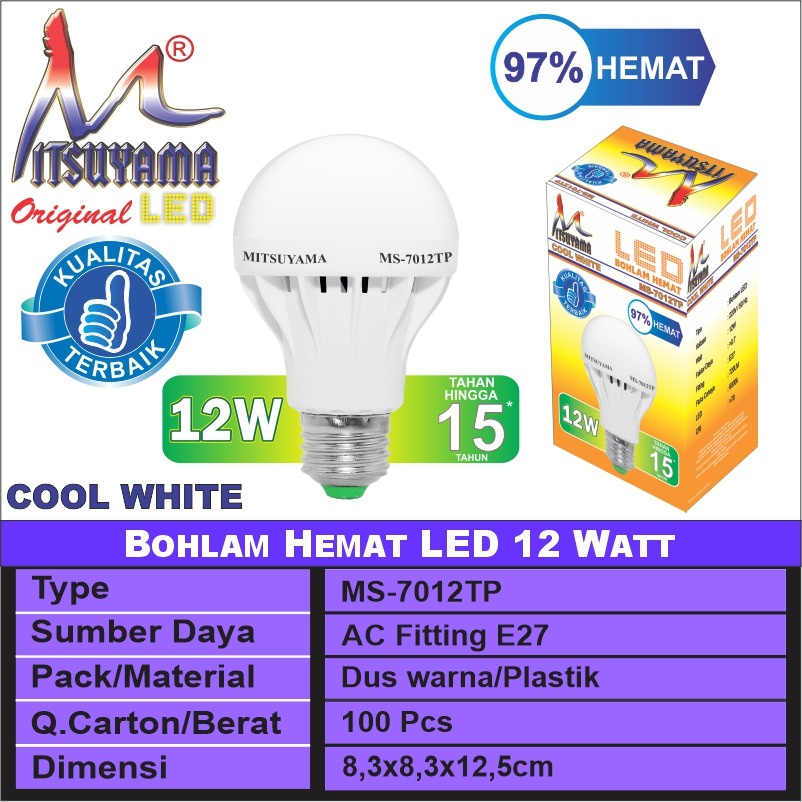 lampu bohlam led bulb murah 3w/7w/9w/12w/15w/18w mitsuyama