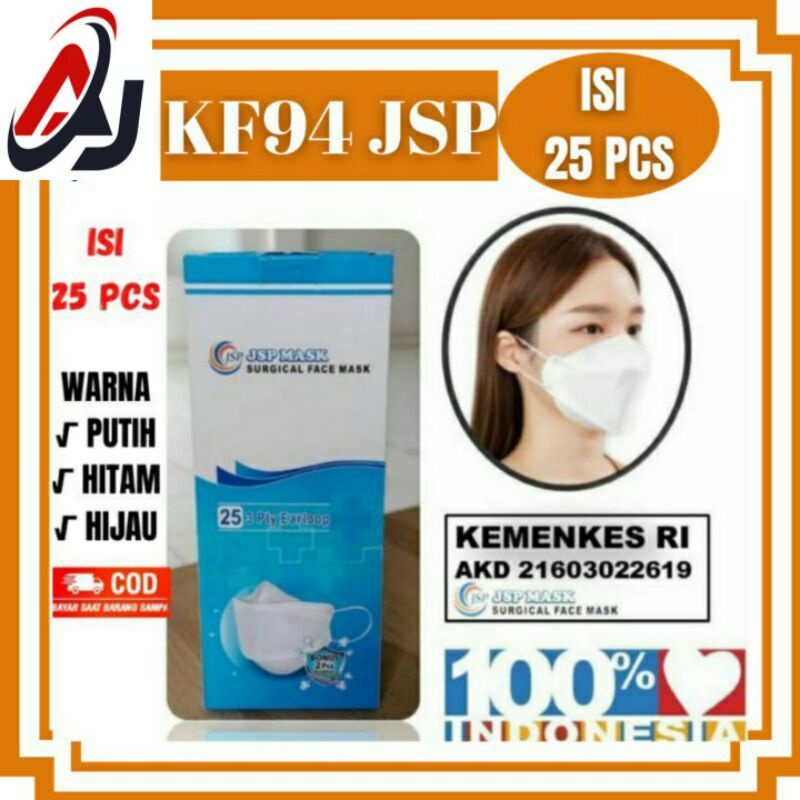 Masker Kf94 Jsp mask 1box isi 25pcs putih hitam hijau masker medis earloop kf94 Evo nonhijab masker kesehatan