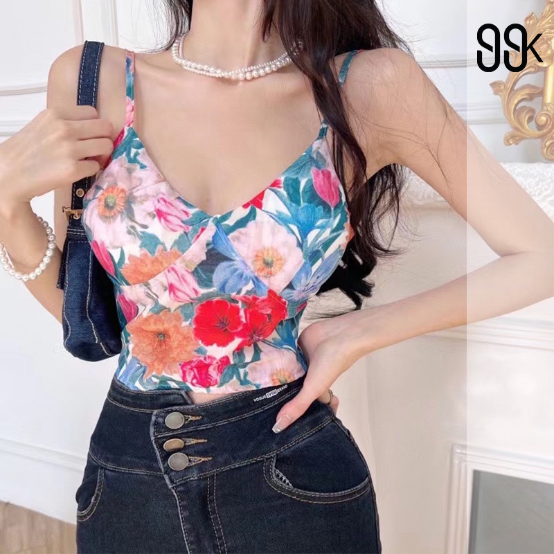 Women Tank Top Floral Full Printed Atasan Wanita Tanpa Lengan 2778