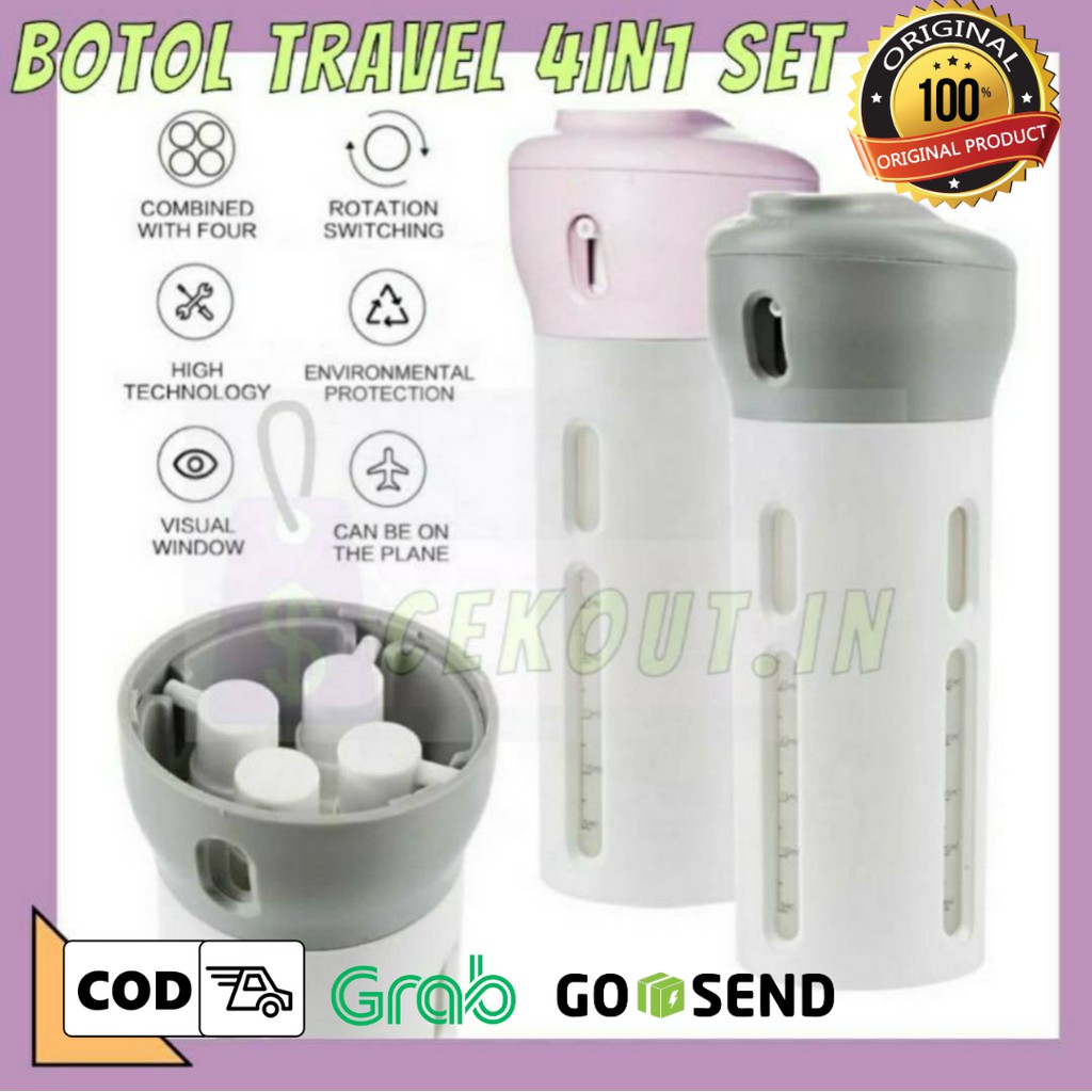 Botol Travel 4 In 1 Set Dispenser Shampoo Lotion Gel Travel Kit/Botol travel kit set/Toiletries kit