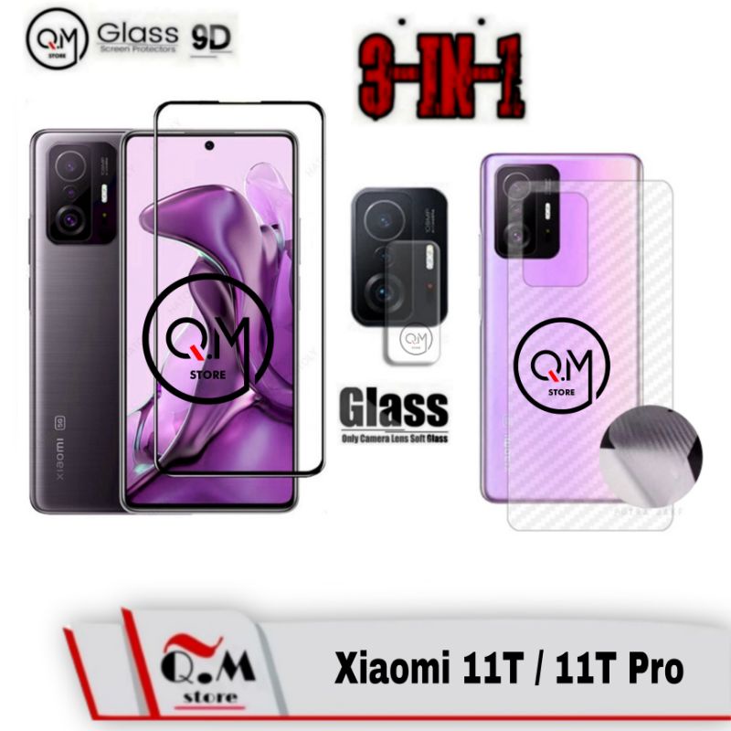Paket 3 in1 Tempered Glass Full 9D XIAOMI 11T /XIAOMI 11T PRO Screen Guard Anti Gores Pelindung Layar Full 9D