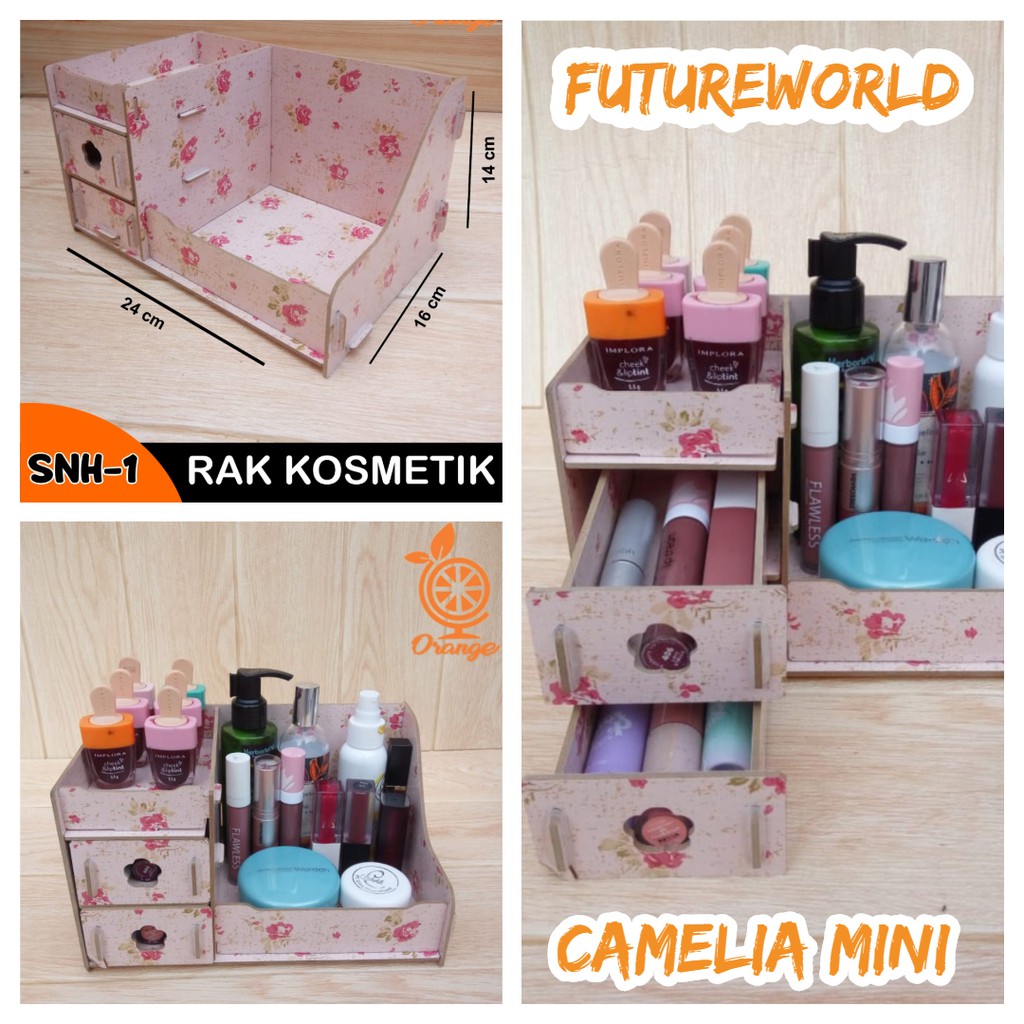 Rak Kosmetik Cermin - Rak Kosmetik Bahan Kayu Cermin Vintage Storage Rak Kosmetik Kayu Cermin