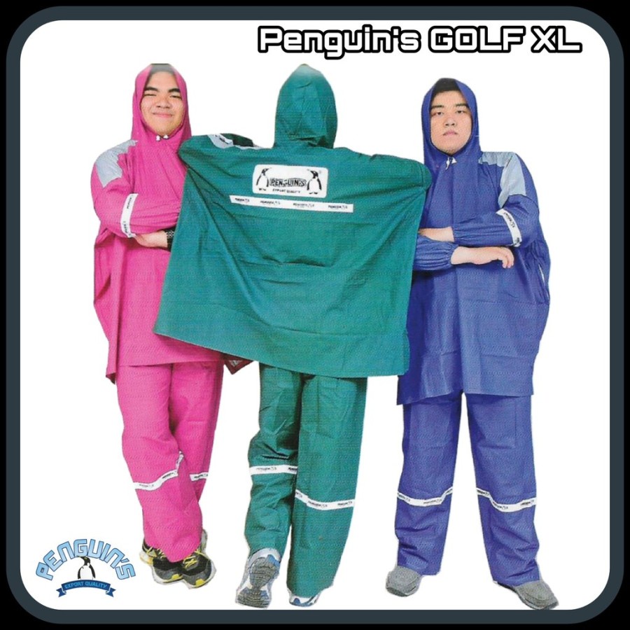 Jas Hujan Pinguin Ponco Lengan + Celana Kombinasi Golf