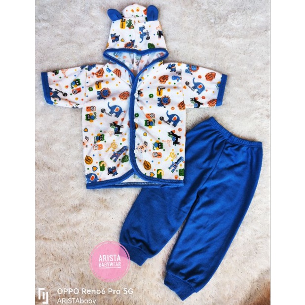 Setelan Hoodie bayi panjang/pendek kancing depan fullprint