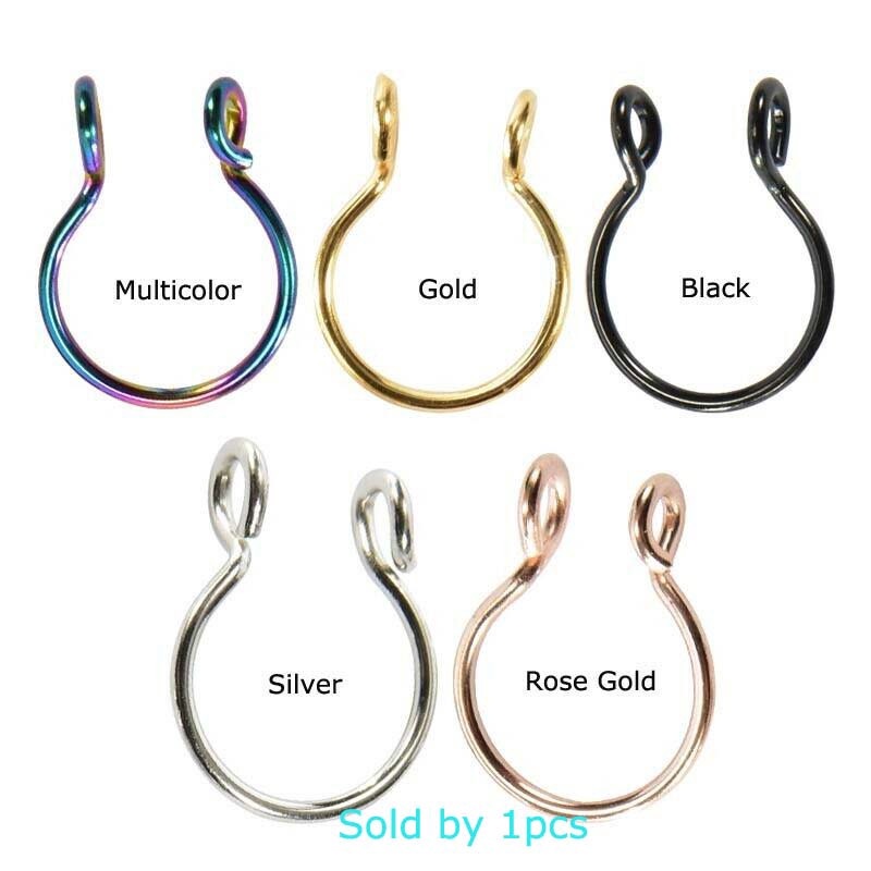 [ACKER] 1pcs Baja Palsu Septum Rings Hoop Nostril Piercing Clip on Nose Rings 20 Gauge