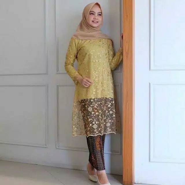 TUNIK BROKAT TILLE TABUR MUTIARA