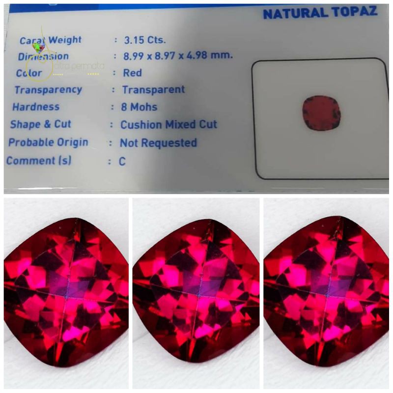BATU PERMATA NATURAL PINK-RED TOPAZ + MEMO LAB