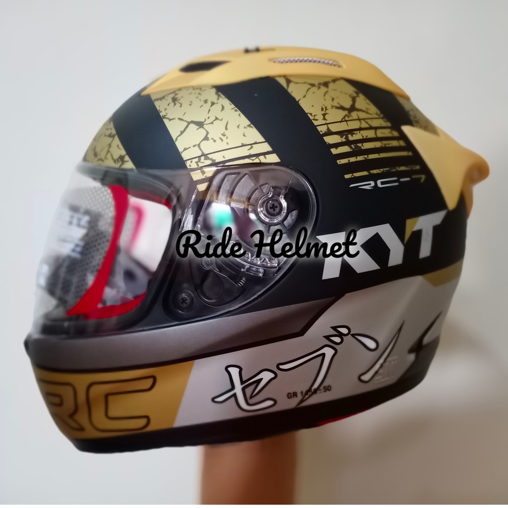 Helm Full Face KYT RC7 Seven Motif Seri 17 Black Gold Doft Doff New Original Hitam Kuning Emas