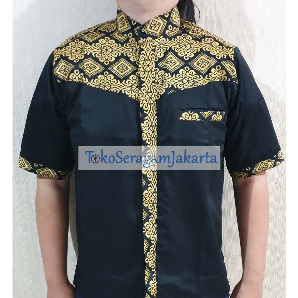 KEMEJA HITAM KOMBINASI BATIK SERAGAM KOMBINASI, KEMEJA SERAGAM, BAJU KERJA, SERAGAM DRILL, BAJU PDH