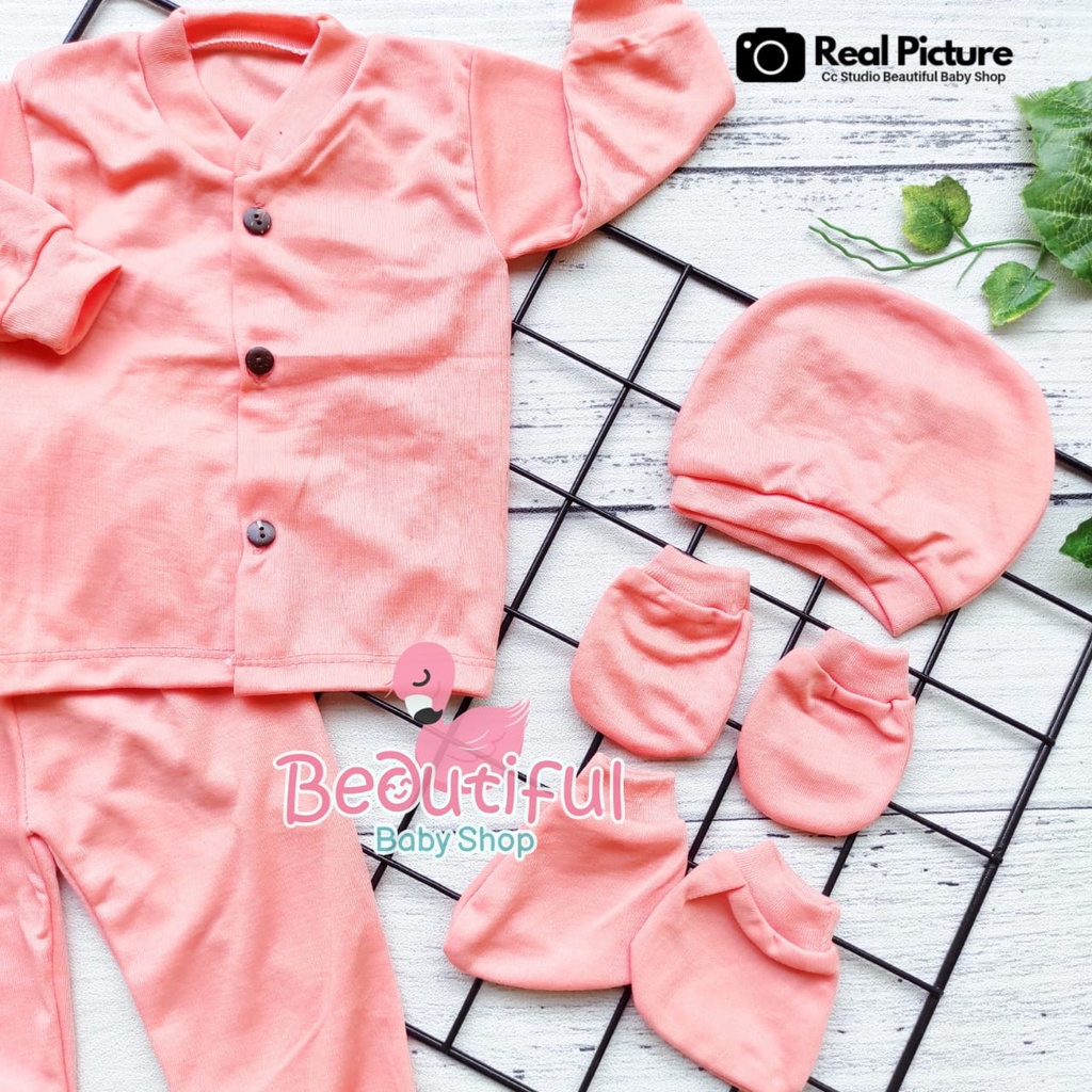 Baby.ou - 4in1 Baju Bayi Baru Lahir Usia 0-3 Bulan / Setelan Baju Bayi Panjang / Piyama Bayi Baru Lahir Polos