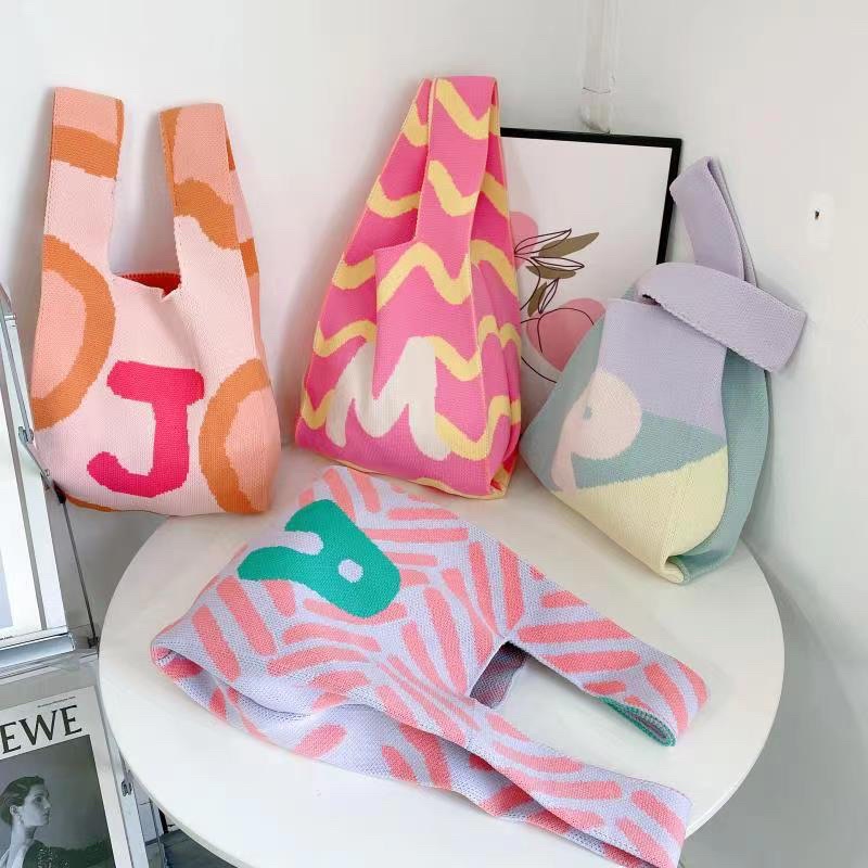 TAS WANITA 3148 - Tas BUFFOLLOW Vacay Tote Bag Alphabet Edition - Tas BUFOLLOW BUFFOLOW BAG VIRAL THAILAND - BENE Korean Knitted Checkered Tote Bag / Tas Rajut Korea - E1