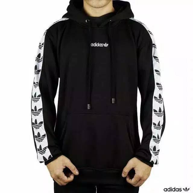 Sweater Adidas TNT Hitam  List  Putih  Pria Wanita Bahan 