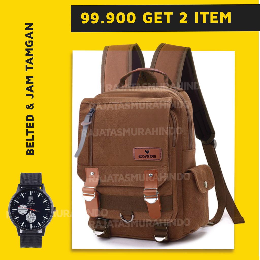 SPECIAL OFFER 99.900 GET 2 ITEM - Braun Fox BELTED Backpack + Jam Tangan