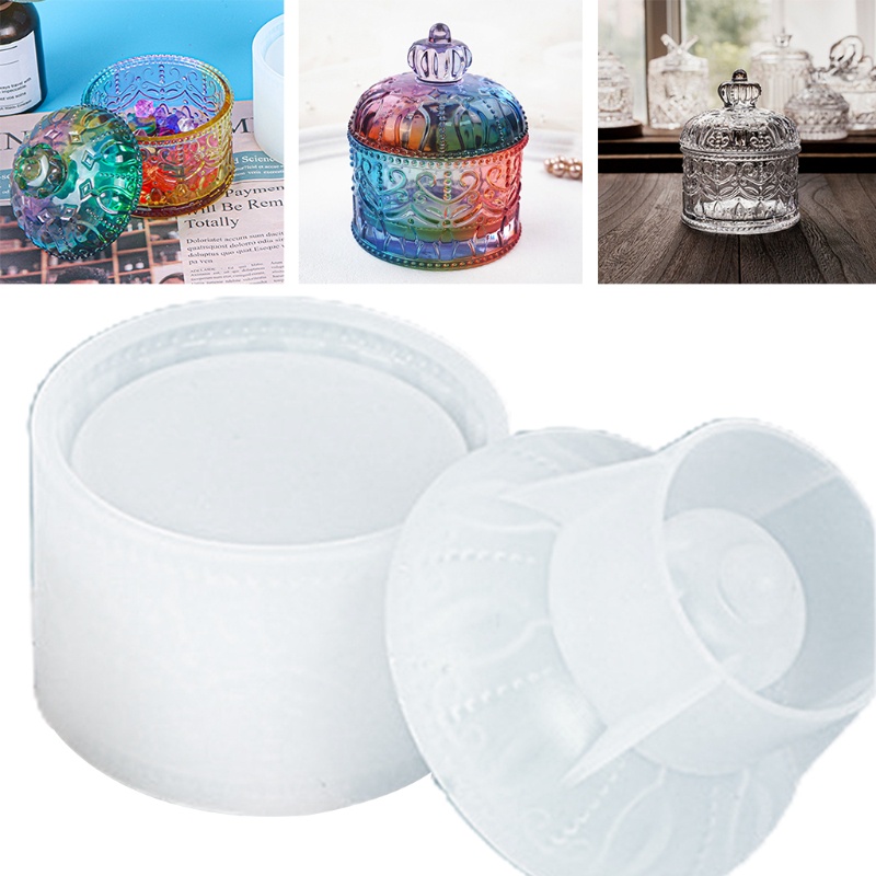 SIY  Round Storage Box Crystal Epoxy Resin Mold Makeup Jewelry Container Case Silicone Mould DIY Crafts Decorations Casting