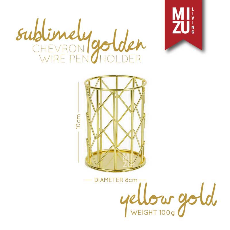SUBLIMELY GOLDEN Wire Pen Holder Office Stationery Pencil Stand Tempat Alat Tulis ATK Serbaguna Emas-CHEV W PEN H YG