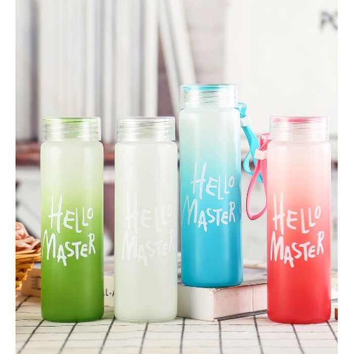 Botol Minum Kaca Hello Master / Gelas Minum Kaca Hello Master // AA2
