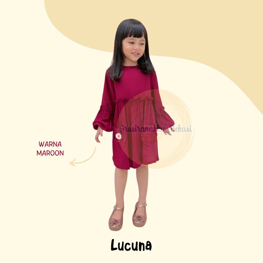 Tunik Anak Hawa Rayon Crincle Lucuna Warna Maroon 2-10thn