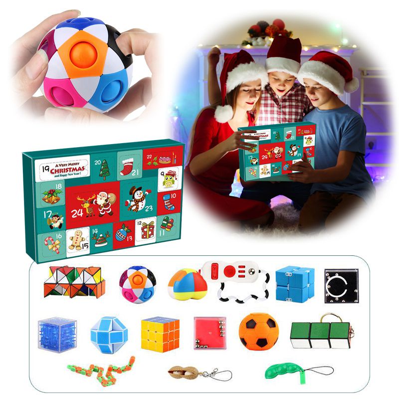 Set Mainan Fidget Natal Kalender Adven Puzzle Bola Kubus Xmas Anak Dekompresi