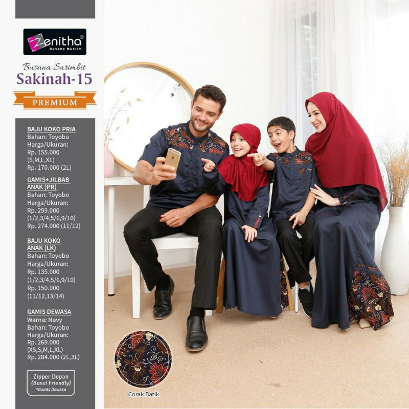 Sarimbit Keluarga Zenitha Batik Navy - Sarimbit Zenitha Sakinah 15 Original - Baju Keluarga
