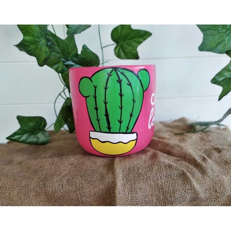POT LUKIS GERABAH TANAH LIAT JUMBO KARAKTER KAKTUS SUKULEN CLAYPOT VAS TERACOTA TANAMAN HIAS 15CM